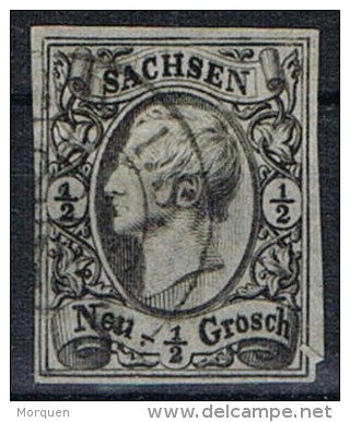 Sello 1 Neu Groschen SAJONIA, Sachsen, Saxe, Estado Aleman, Num 7 º - Saxony