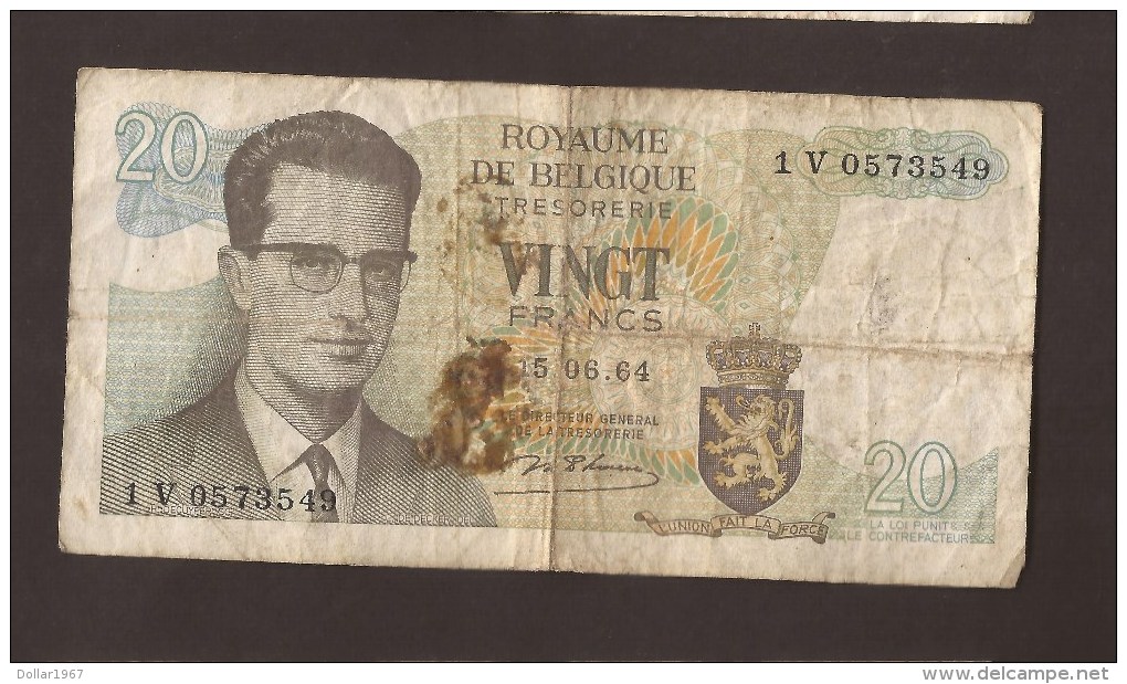 België Belgique Belgium 15 06 1964 20 Francs Atomium Baudouin. 1 V 0573549. - 20 Franchi