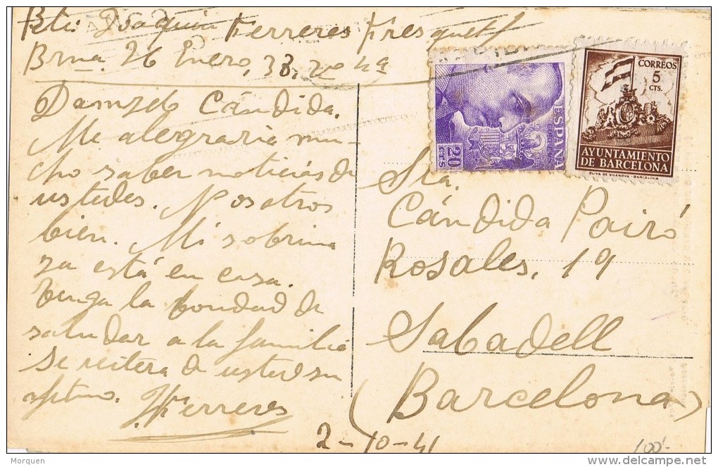 7781. Postal BARCELONA 1941. Recargo Exposicion. Vista De GANDIA (Valencia) - Barcelona