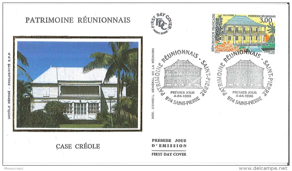 Enveloppe FDC Soie - Patrimoine Réunionnais - Case Créole - Saint Pierre - 1998 - 1990-1999