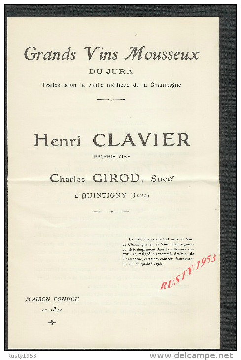 O:1: QUINTIGNY X CHATEAU DE MARSAC HENRI CLAVIER X LOT DE DC SUR LE CHAMPAGNE NOTICE & FACTURE VIERGE : - Alimentaire