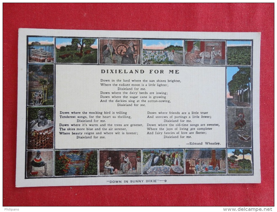 Dixieland For Me Poem By Edmund Wheatley  Not Mailed Ref 1260 - Presidenten