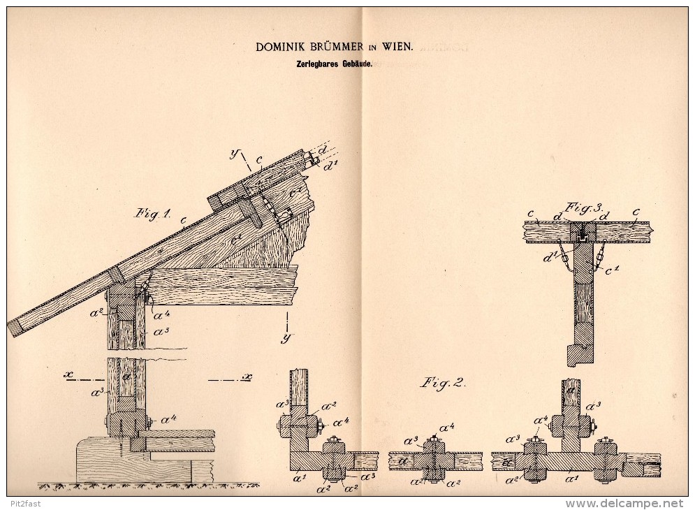 Original Patentschrift - Dominik Brümmer In Wien , 1896, Zerlegbares Gebäude , Baracke , Hausbau , Hütte , Bau , Hochbau - Architektur