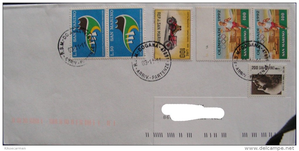 SAN MARINO 1992 OLIMPIADI Sport Olympics Jeux Olympiques Games 1962 Automobili 1974 Giornata Filatelica Usato Busta Rsm - Lettres & Documents