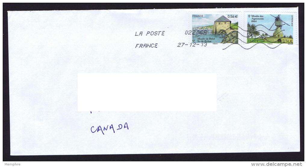 2013  Timbres Du Feuillet &laquo;Les Moulins&raquo; Sur Lettre Pour Le Canada Yv 4487, 4490 - Cartas & Documentos