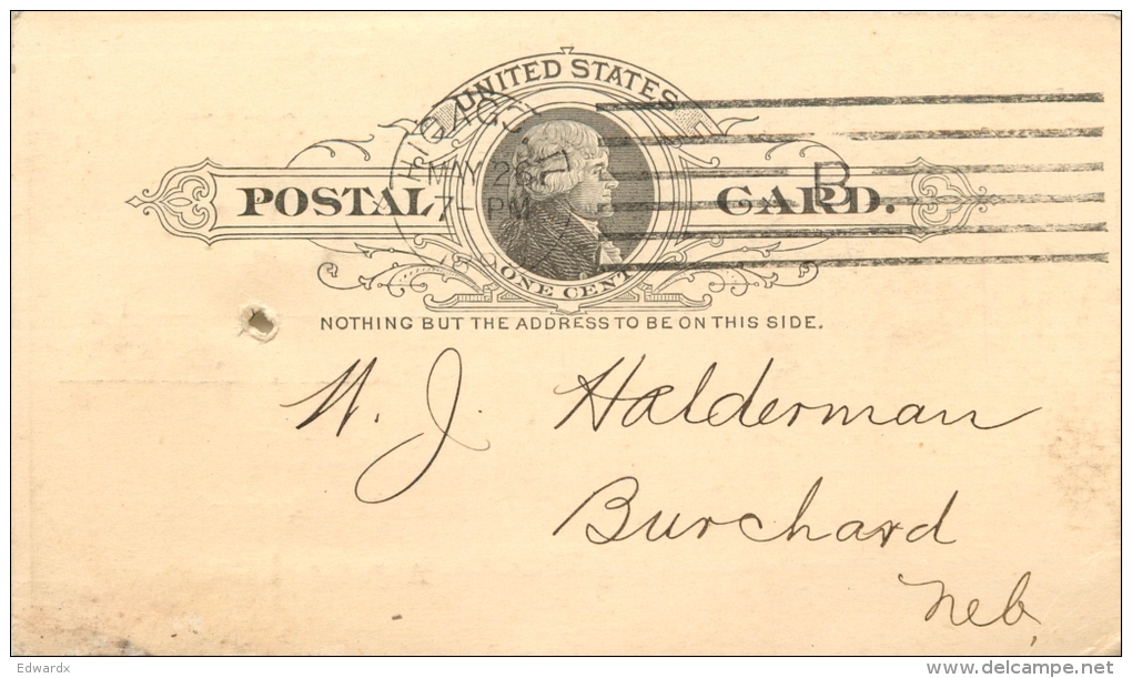 United States US UX9 Postal Card 1893 Chicago IL To Burchard Nebraska NB - ...-1900