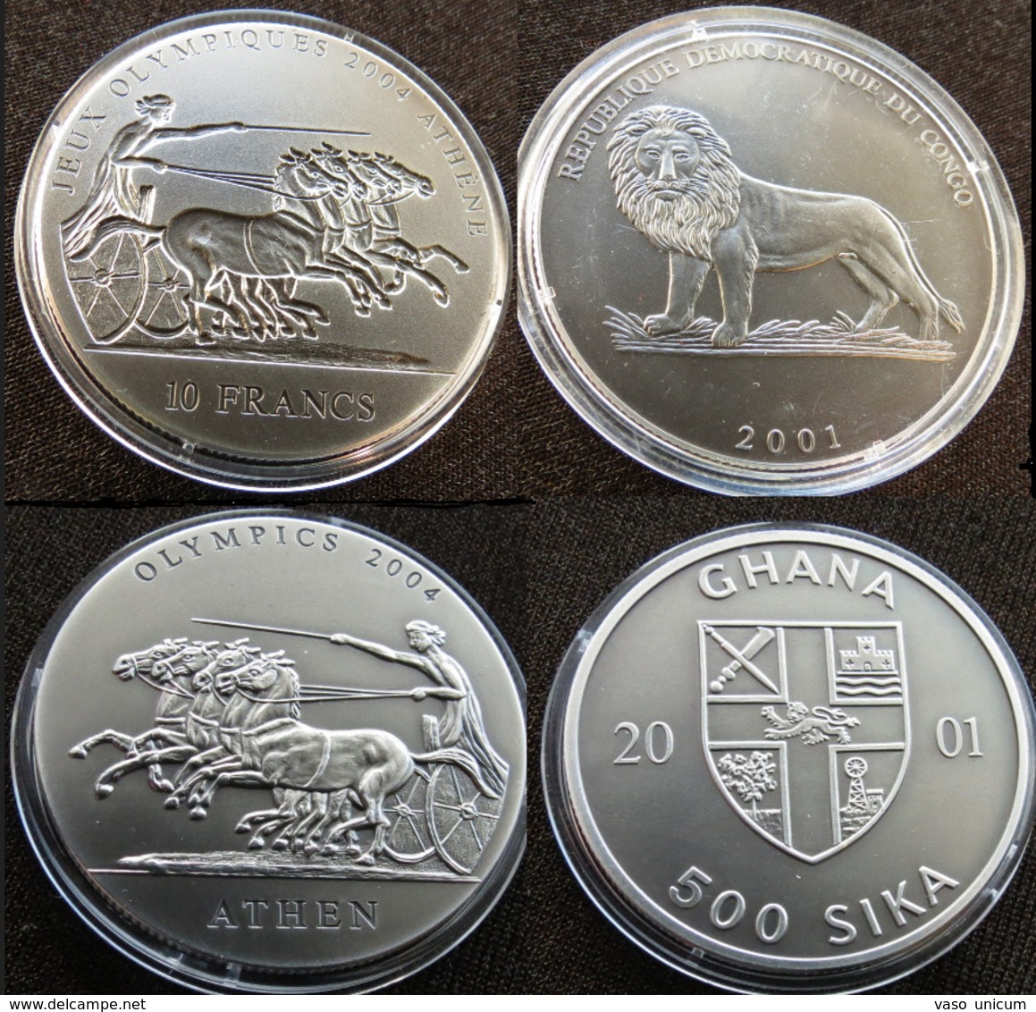 Ghana 500 Sika + Congo 10 Fr 2001 Quadriga Athen Olympic 2004 Silver - Ghana