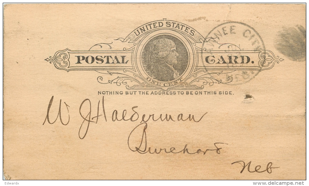 United States US UX9 Postal Card 1891 Pawnee City To Bank Of Burchard Nebraska NE - ...-1900