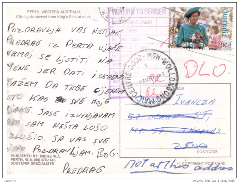 (PH 35) DLO Or RTS Postcard - Australia - WA  - Perth At Nigh - Perth