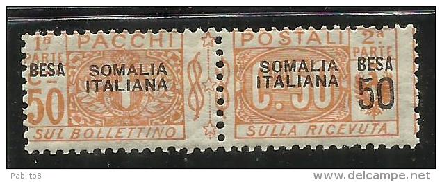 SOMALIA 1923 PACCHI POSTALI NODO DI SAVOIA SOPRASTAMPA SOMALIA ITALIANA 50 BESA SU 50 C MNH - Somalia