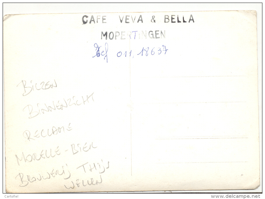 MOPERTINGEN-CAFE-VEVA & BELLA-FOTOKAART-UNIEK BINNENZICHT-RECLAME-MORELLE-BIER-BROUWERIJ THIJS-WELLEN-ZIE 3 SCANS-MOOI ! - Bilzen