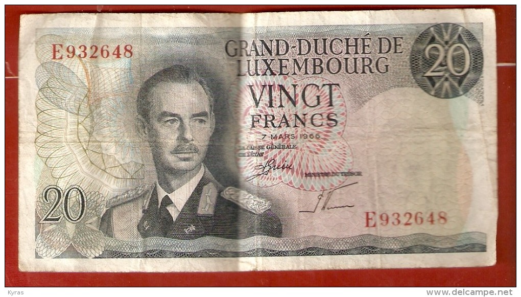 GRAND DUCHE DU LUXEMBOURG . VINGT (20 ) FRANCS 1966  Série E - Luxemburg