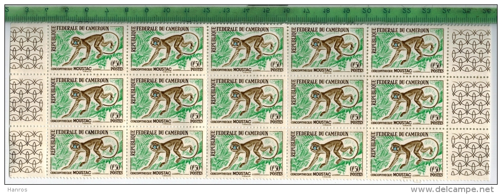 Rep. Federale Du Cameroun, 1962, Meerkatze, 0,50 F, 15 Stk ** Aus Bogen Mit Seitl. Randstücken, Zustand: Gut - Cameroon (1960-...)