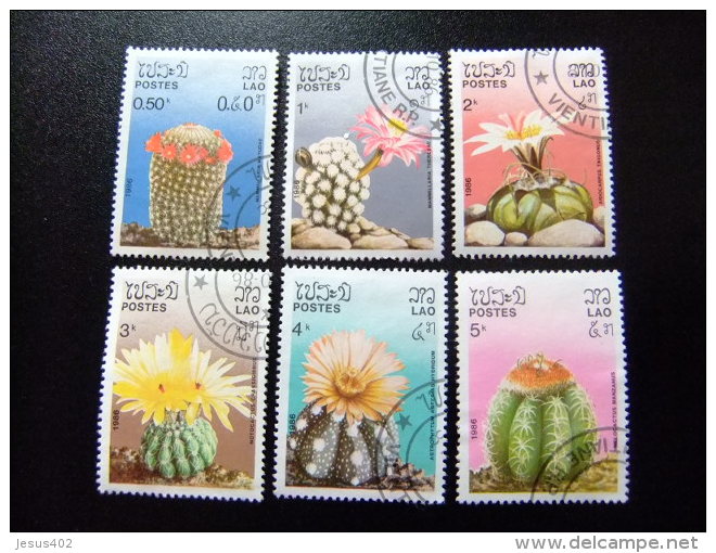 LAOS  1986  FLORE FLEURS DE CACTUS -- YVERT &amp; TELLIER N&ordm; 706  / 711 &ordm; FU OBLITERE  MANQUE N&ordm; 712 - Laos