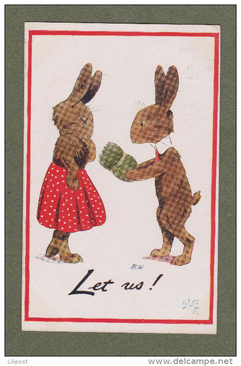 Cpa Signée Ilustrateur - Lapins Humanisés, Humanized Rabbits, Love - Sonstige & Ohne Zuordnung