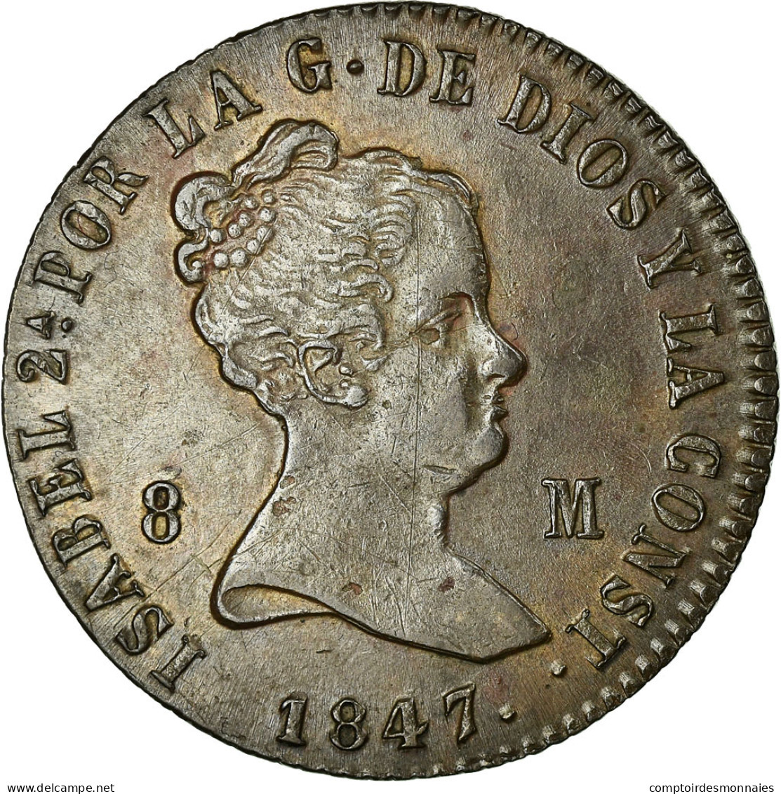 Monnaie, Espagne, Isabel II, 8 Maravedis, 1847, Jubia, SUP, Cuivre, KM:531.2 - First Minting