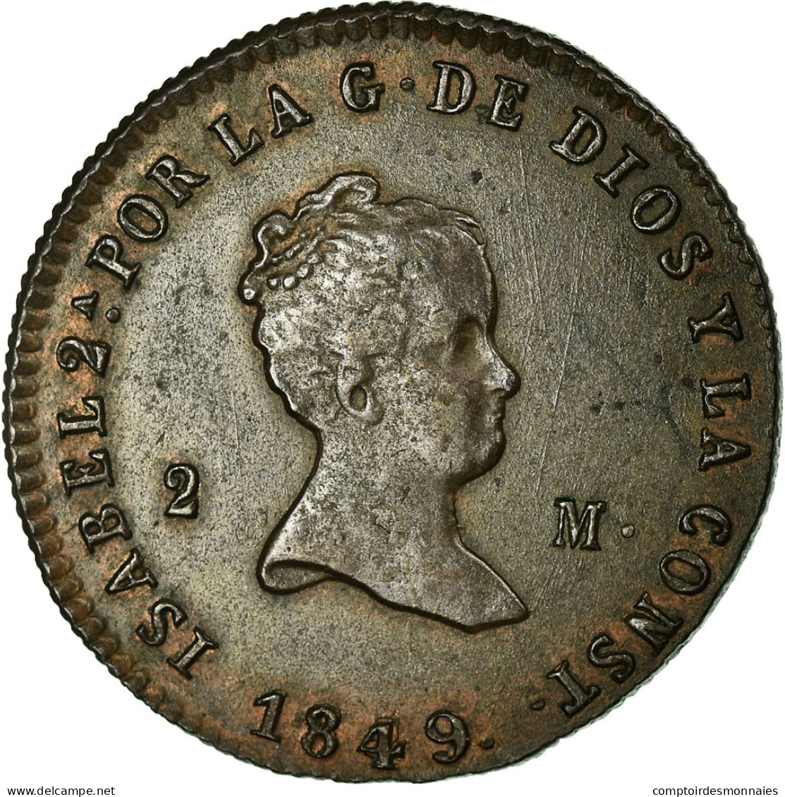 Monnaie, Espagne, Isabel II, 2 Maravedis, 1849, Jubia, SUP, Cuivre, KM:532.2 - First Minting