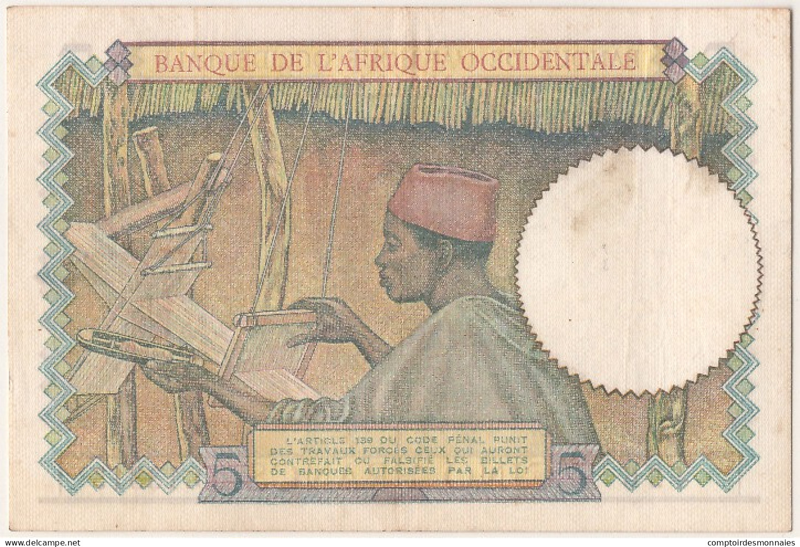 Billet, French West Africa, 5 Francs, 1943, 1943-03-02, SUP - Altri – Africa