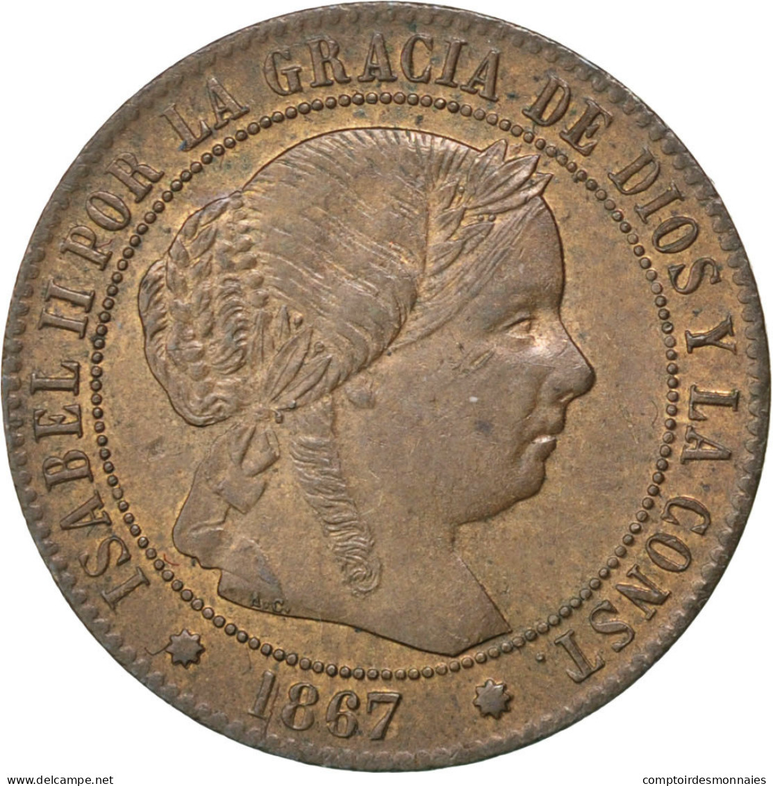 Monnaie, Espagne, Isabel II, 1/2 Centimo, 1867, Barcelone, SUP, Cuivre, KM:632.1 - First Minting