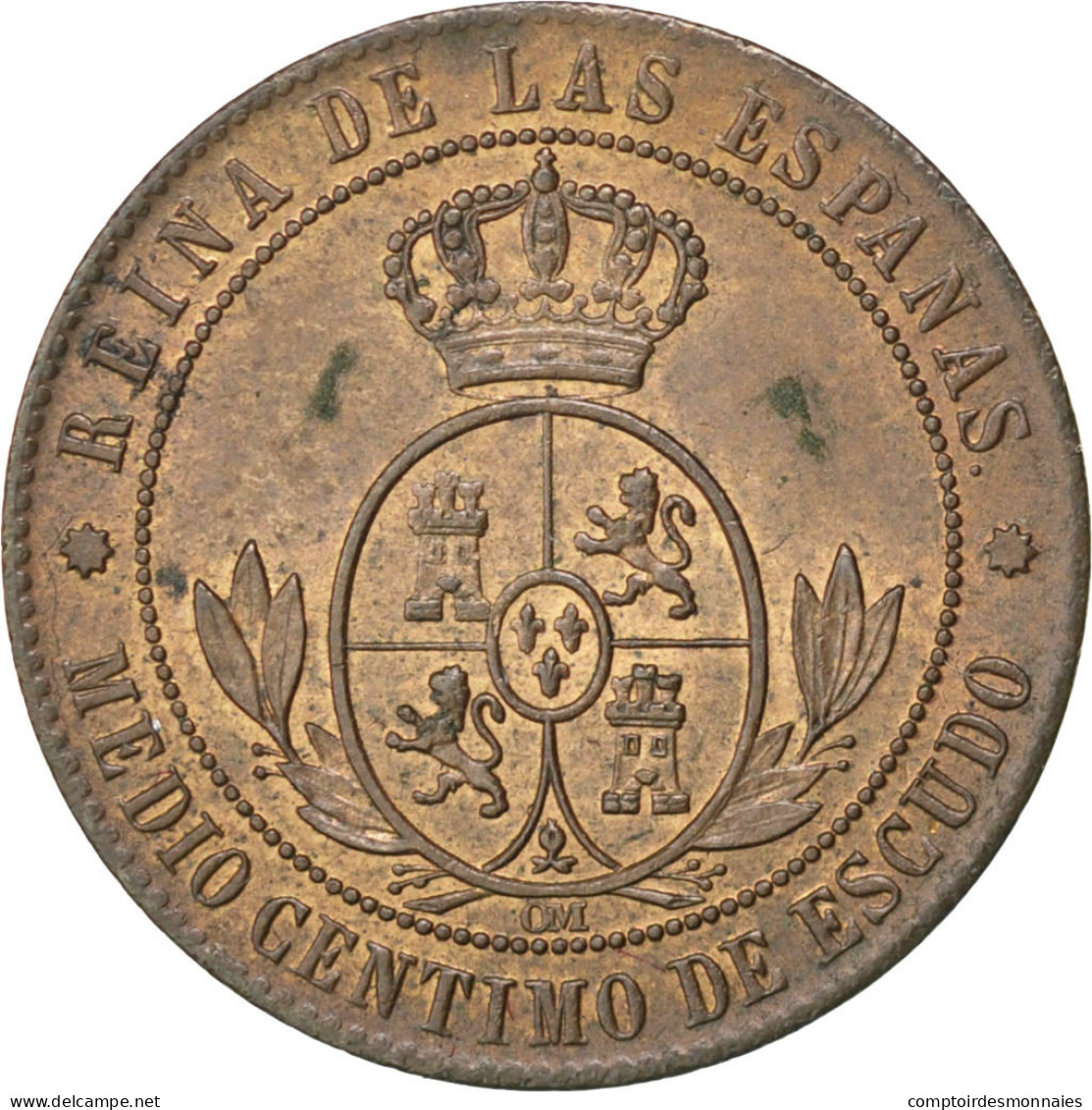 Monnaie, Espagne, Isabel II, 1/2 Centimo, 1867, Barcelone, SUP, Cuivre, KM:632.1 - First Minting