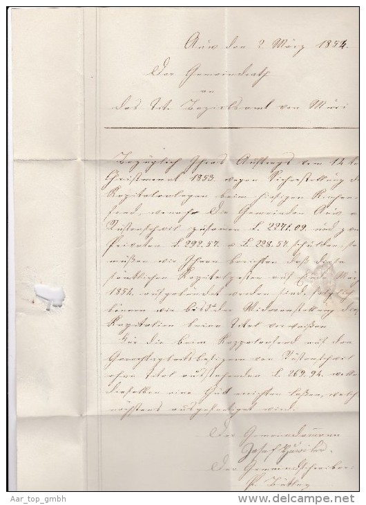 Heimat AG AUW 1855-03-02 Blau Lang-Kursiv-Stempel Auf Amtlich Brief Nach Muri - ...-1845 Vorphilatelie
