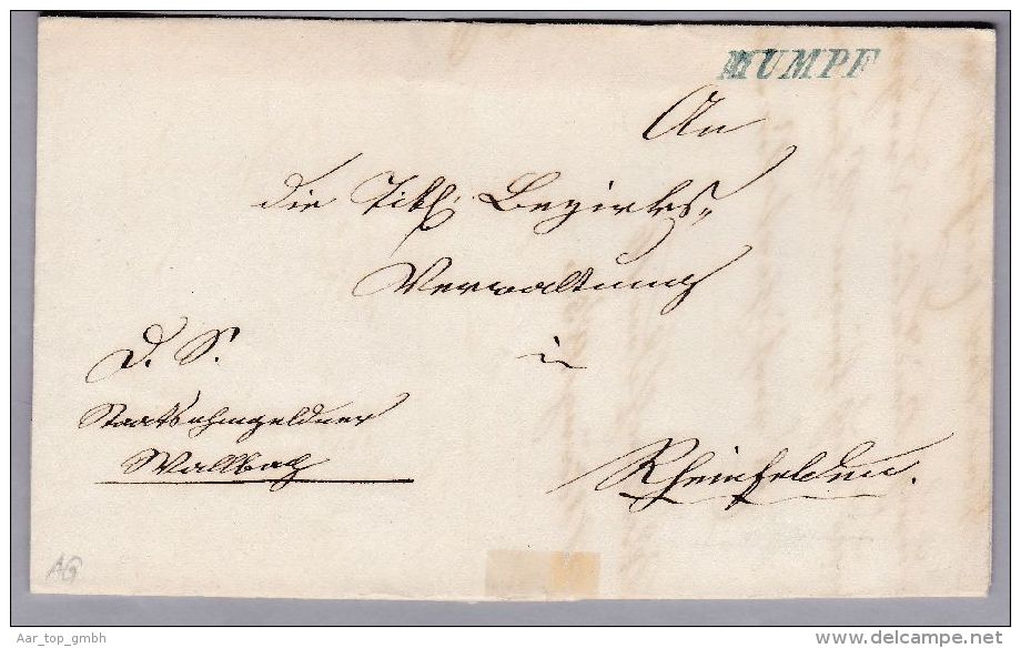 Heimat AG MUMPF 1854-03-16 Blau Lang-Kursiv-Stempel Nach Rheinfelden - ...-1845 Vorphilatelie