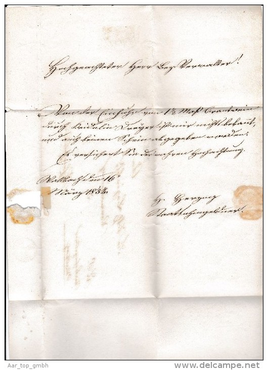 Heimat AG MUMPF 1854-03-16 Blau Lang-Kursiv-Stempel Nach Rheinfelden - ...-1845 Voorlopers