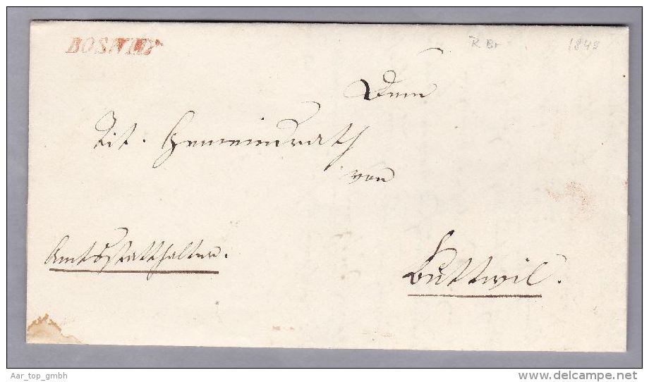 Heimat AG BOSWYL 1849-10-07 Rot Lang-Kursiv-Stempel   Brief Nach Buttwil - ...-1845 Préphilatélie