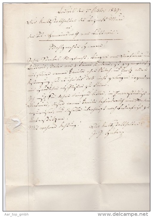 Heimat AG BOSWYL 1849-10-07 Rot Lang-Kursiv-Stempel   Brief Nach Buttwil - ...-1845 Préphilatélie
