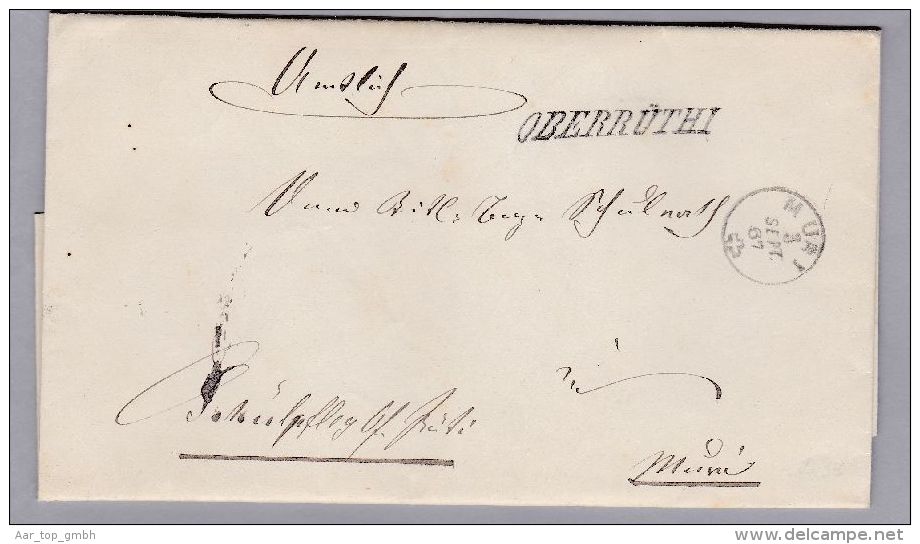 Heimat AG OBERRÜTHI 1867-09-03 Sw Kursiv-Lang Stempel Amtlich Briefhülle Nach Muri - ...-1845 Préphilatélie