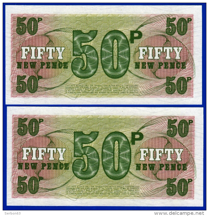 2 BILLETS SE SUIVANT DE 50 FIFTY NEW PENCE BRITISH ARMED FORCES SPECIAL VOUCHER 6ième SERIE NEUF N°473103 ET 473104 - British Armed Forces & Special Vouchers