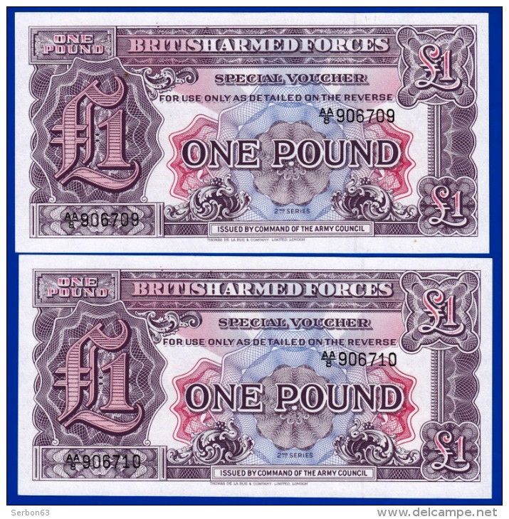 2 BILLETS SE SUIVANT 1£ ONE POUND BRITISH ARMED FORCES SPECIAL VOUCHER 2ième SERIE NEUF N°906709 ET 906710 ISSUED BY COM - British Troepen & Speciale Documenten