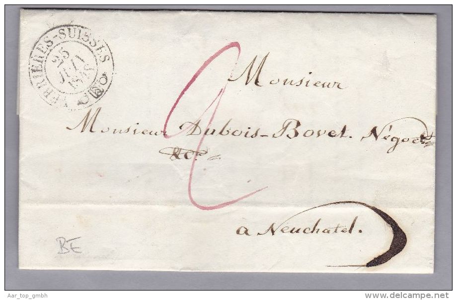 Heimat BEs VERRIERES-SUISSES 1848-06-25 Vorphila-Brief Nach Neuchatel - ...-1845 Prephilately