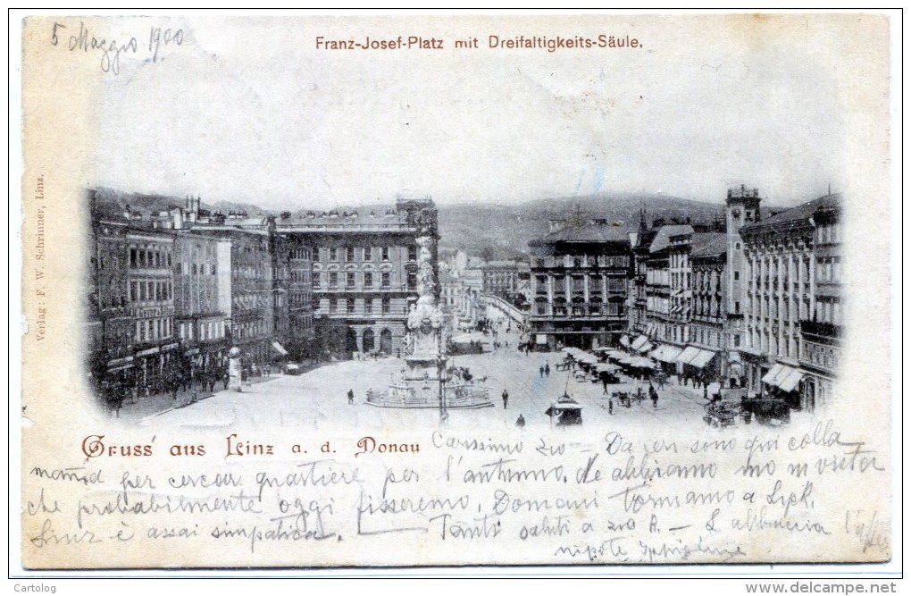 Gruss Aus Linz A. D. Donau. Franz-Josef-Platz Mit Dreifaltigkeits-Säule - Linz