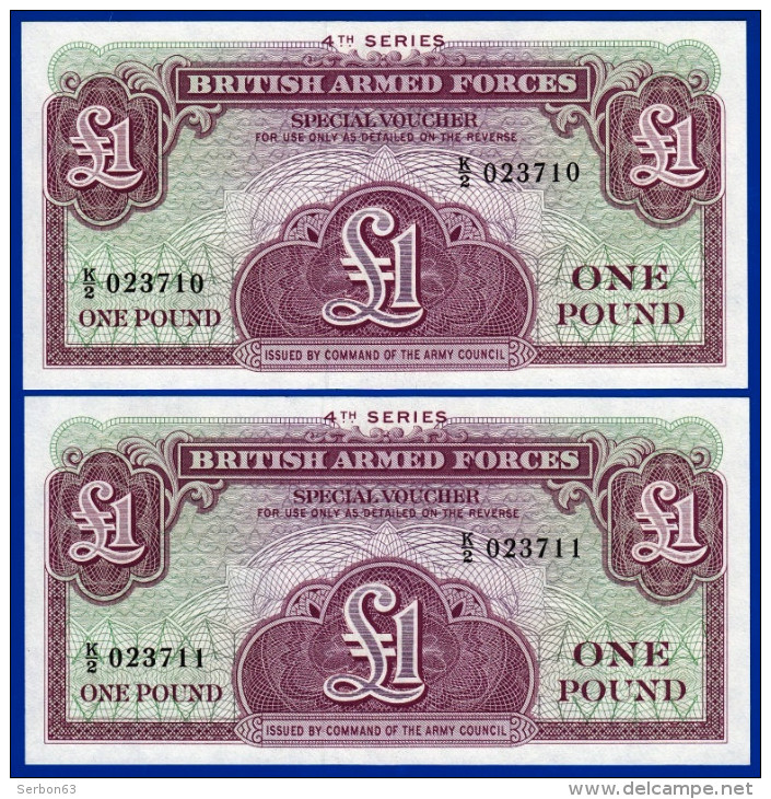 2 BILLETS SE SUIVANT 1£ ONE POUND BRITISH ARMED FORCES SPECIAL VOUCHER 4th SERIES NEUFS N°023710 ET 023711 ISSUED BY COM - British Troepen & Speciale Documenten