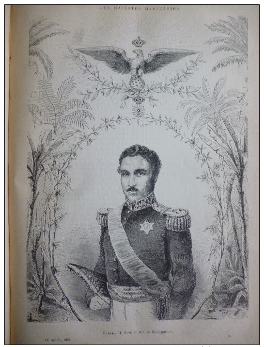 Majesté Madécasse , Radama II , Dernier Roi De Madagascar , Gravure De 1884 - Documents Historiques