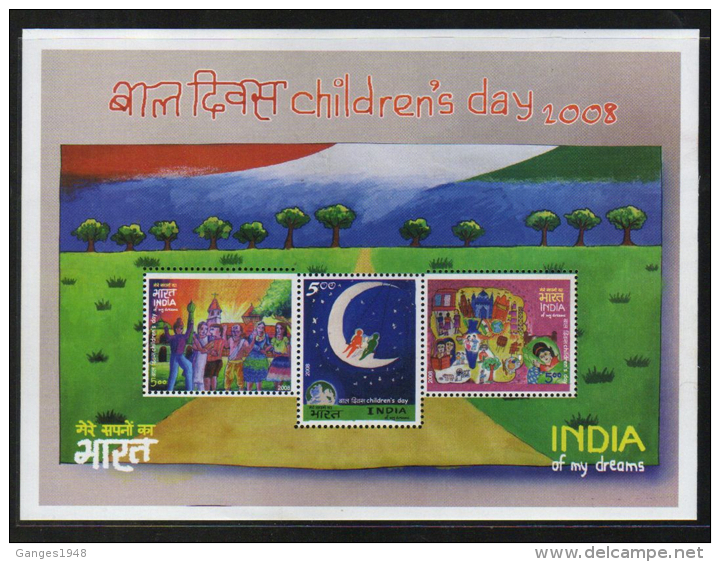 India  2008  Childrens Day  Child Paintings  3v Sovenir Sheet # 62581  Inde Indien - Blocks & Sheetlets