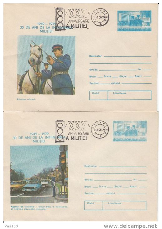 ROMANIAN POLICE ANNIVERSARY, CARS, HORSES, POLICEMENS, COVER STATIONERY, ENTIER POSTAL, 10X, 1979, ROMANIA - Police - Gendarmerie