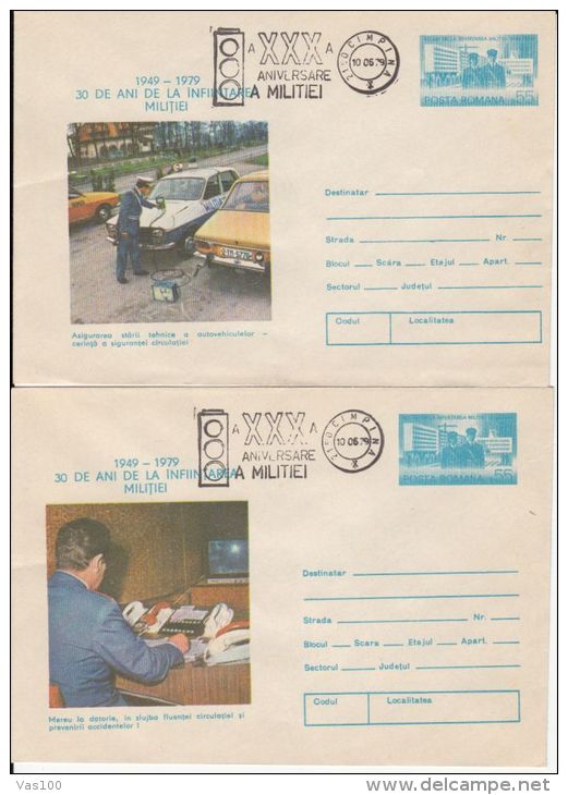 ROMANIAN POLICE ANNIVERSARY, CARS, HORSES, POLICEMENS, COVER STATIONERY, ENTIER POSTAL, 10X, 1979, ROMANIA - Police - Gendarmerie