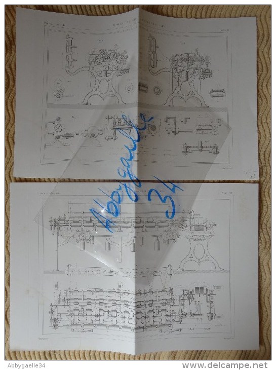 FILATURE DE LAINE PEIGNEE --- BOBINOIR PAR M. CARBON (2 Planches) Publication Industrielle - Maschinen