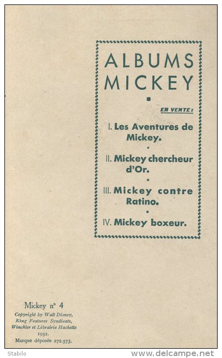 WALT DISNEY - MICKEY BOXEUR - ALBUM MICKEY N°4 -  EDITION HACHETTE 1932 - Disney