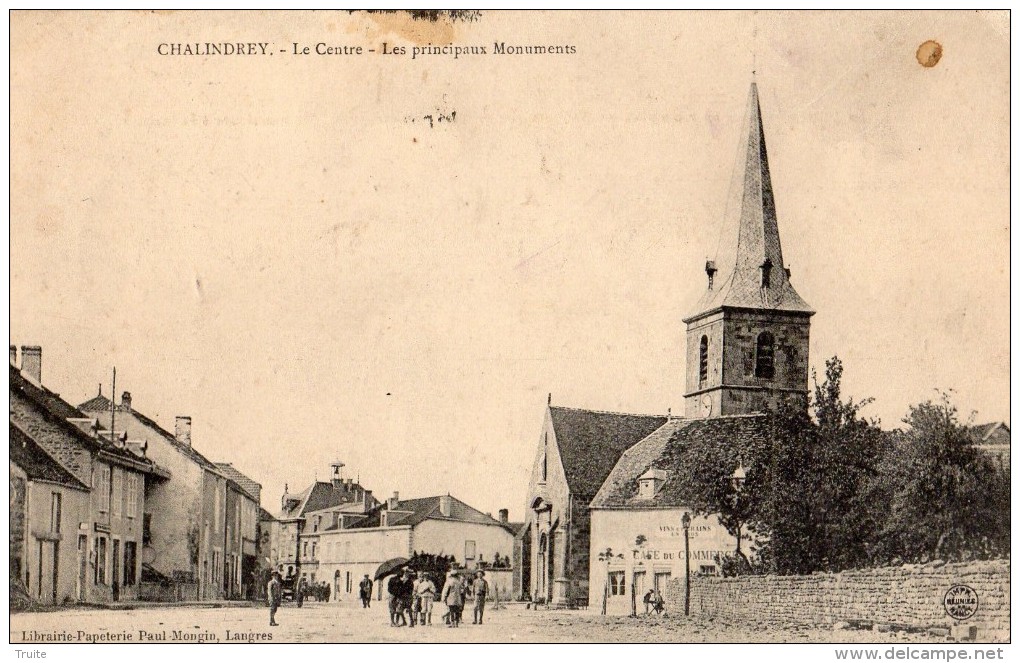 CHALINDREY LE CENTRE LES PRINCIPAUX MONUMENTS SOLDATS CAFE DU COMMERCE EN 1906 - Chalindrey