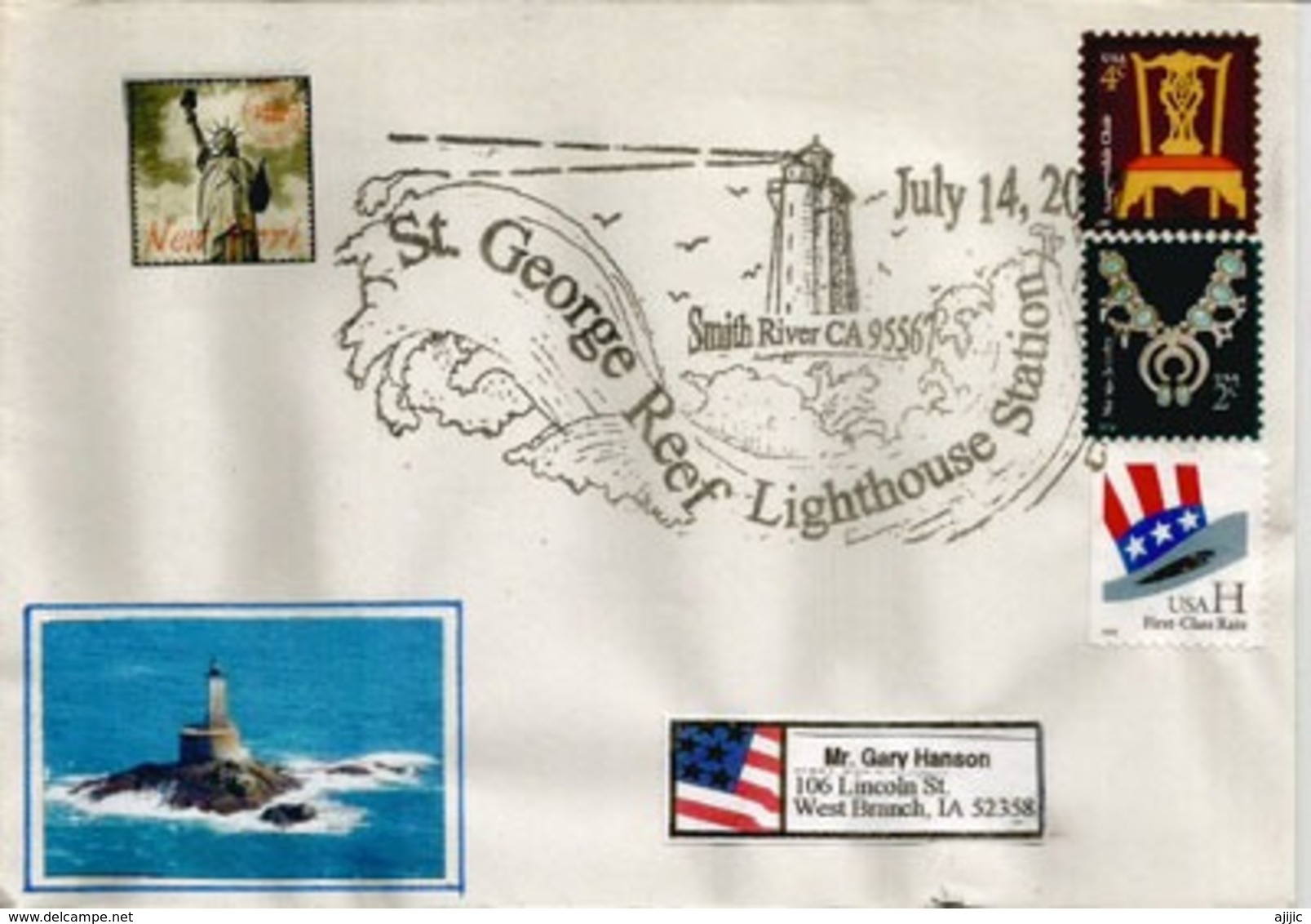 ETATS-UNIS. Phare De St George Reef. North West Seal Rock.Californie., Enveloppe Souvenir, Adressée Iowa - Phares