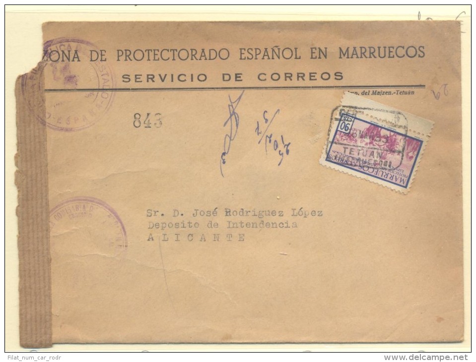 CARTA TETUAN A ALMANTE FRANQ SELLOS Nº352 MATº CERTIFICADO Y MARCA OFICINA FILATELICA - Spanish Morocco