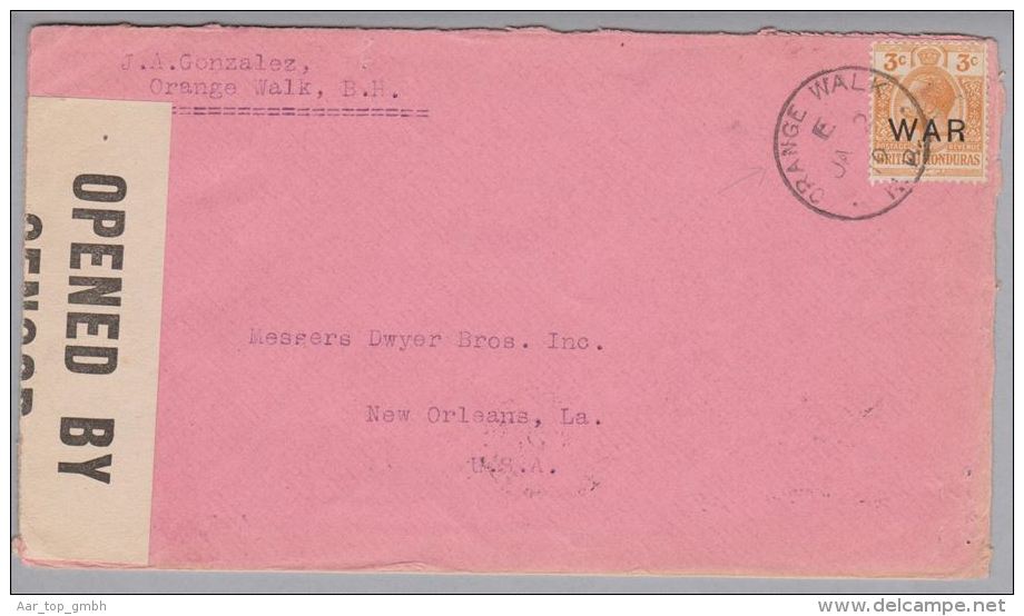 Brit. Honduras 1919-01-02 Zensurbrief Nach New Orleans Mit Mi# 83 - Honduras