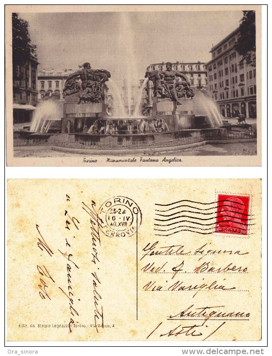 *Cartolina Piemonte Torino Monumentale Fontana Angelica Viaggiata 1940 Con Francobollo - Fountain - Autres Monuments, édifices