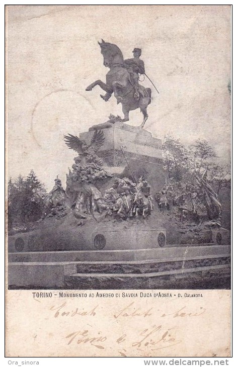 *Cartolina Piemonte Torino Monumento Ad Amedeo Di Savoia Duca D’Aosta Viaggiata 1907 Con Francobollo - Autres Monuments, édifices