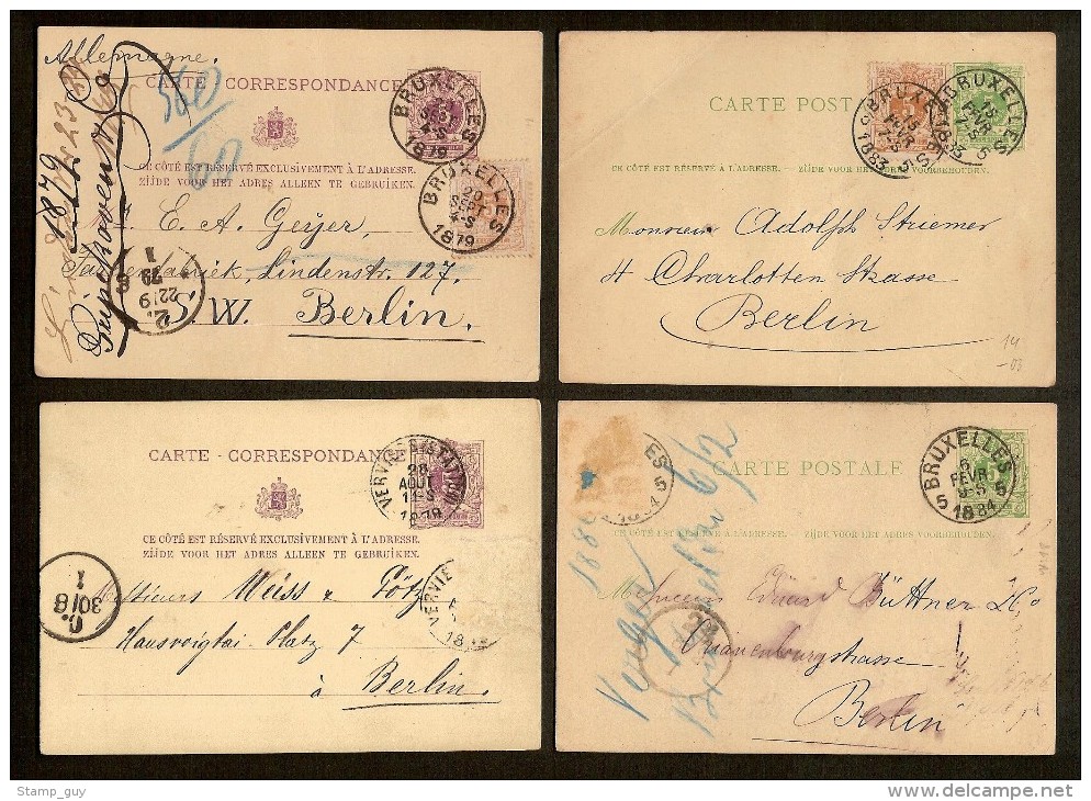 4 Postkaarten Van 5 Centimes Waarbij 2 X Nr. 28 En Allen Verstuurd Naar  BERLIJN (DUITSLAND) ! Inzet Aan 10 € ! - 1869-1888 Lying Lion