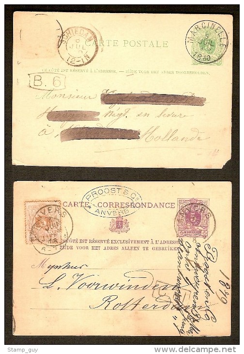 2 Postkaarten Van 5 Centimes Waarbij 1 X Nr. 28 En Beiden Verstuurd Naar  NEDERLAND ! Inzet Aan 5 € ! - 1869-1888 León Acostado