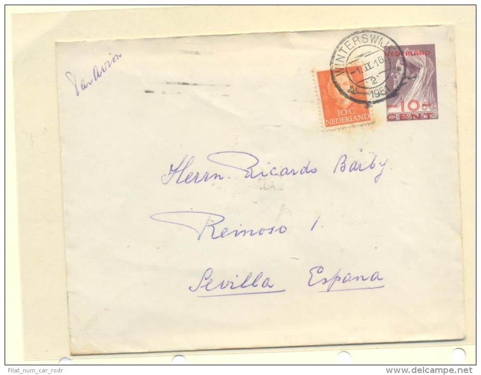 CARTA WINTERSWIJK 8HOLANDA9 A SEVILLA FRANQUEADA CON SELLO Nº513 Y 122 SOBRECARGADO NEDERLAND 10 CTM - Postal Stationery